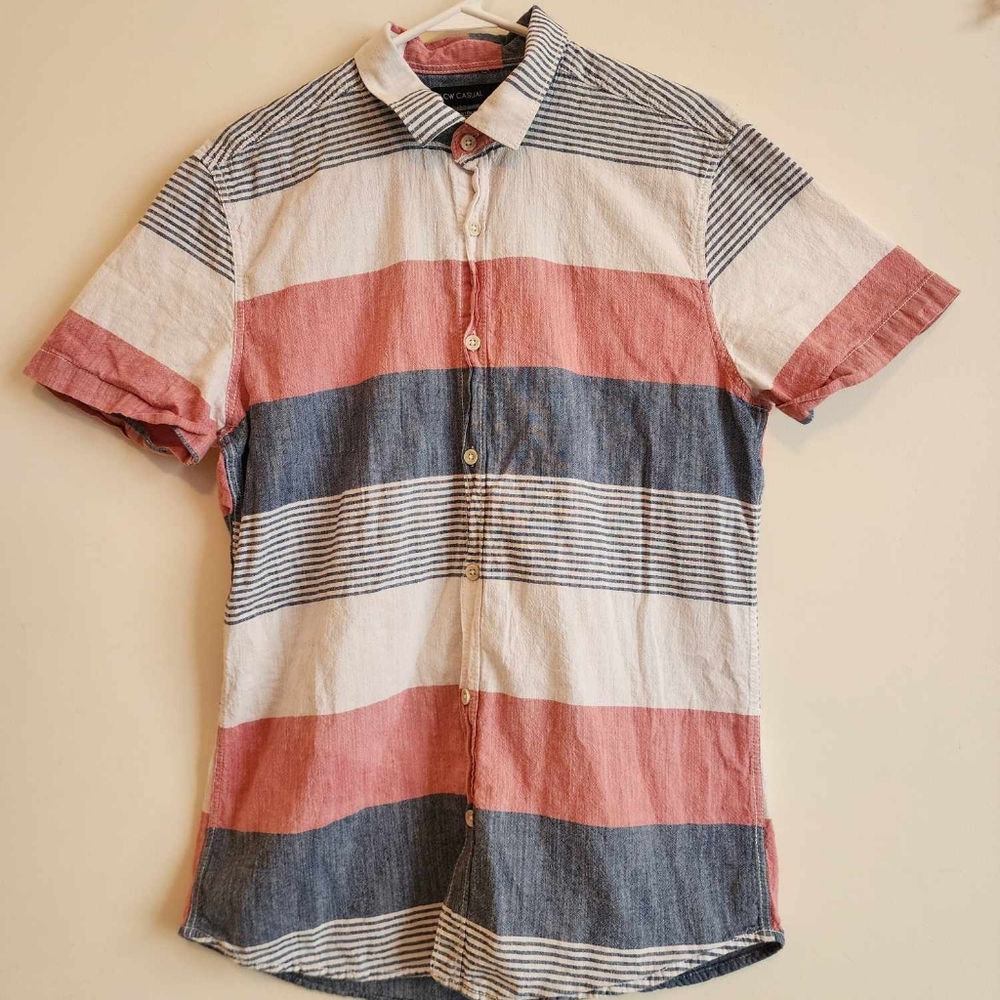 Mens Low Casual Brand striped short sleeve button down shirt size mens small